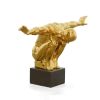Mirrored Gold Crouching Diver Sculpture on Base
