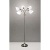 Five Light Floor Lamp, Brushed Steel, White Frosted Plastic Shade