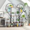 Artisasset 2pcs 6 Layers Half Heart Iron Wood Suitable For Garden Balcony Patio Lawn Home Decoration Flower Plant Stand