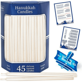 Aviv Judaica Premium Dripless Hanukkah Candles Thin Tapered Deluxe Pearl Candle Set of 45